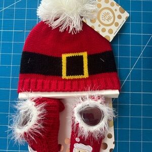 Little Me Red and Black Santa Hat and Booties Set